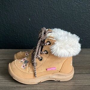OshKosh B'gosh Tan Kids Boots with Floral Embroidery